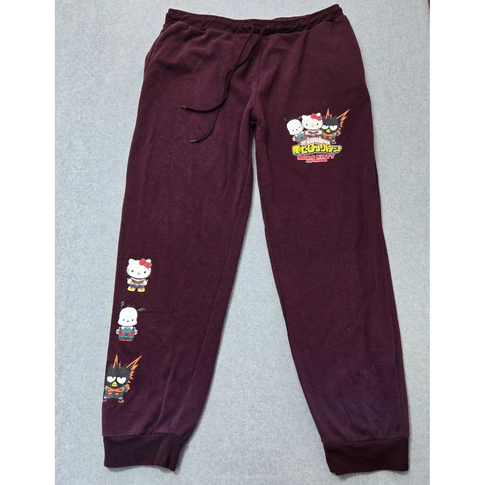 Sanrio My Hero Academia & Hello Kitty Jogger Pants Unisex 3XL Burgundy Graphic‎